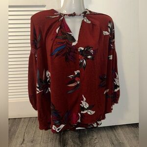 Free People Bohemian Tree Swing Tunic Mini Dress Floral Burgundy Women's Top